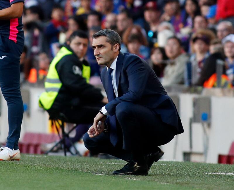 Barcelona manager Ernesto Valverde watches on from the sidelines. AP Photo