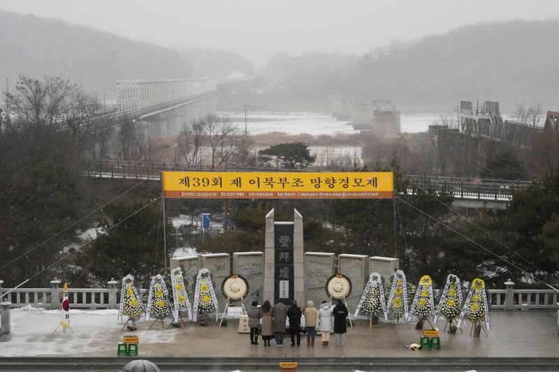 North Korean refugees at the Imjingak Pavilion in Paju, South Korea. AP