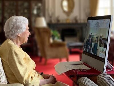 Queen Elizabeth holds a virtual audience via video link last month from Windsor Castle. AP Photo