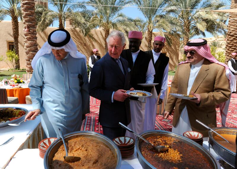 Prince Charles with former Saudi tourism minister Prince Sultan bin Salman at Al Diriyah in 2014. Reuters