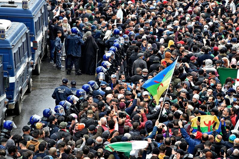 Algerians rally in the capital Algiers, marking the second anniversary of the country’s anti-government Hirak protest movement. AFP