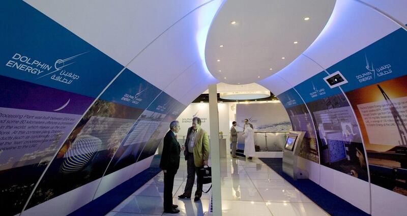 The upgrade to the Dolphin Pipeline’s gas compression facilities would allow Qatar to export the full 3.2 billion standard cubic feet that the pipeline was built to accommodate. Above, the Dolphin Energy showroom during the World Future Energy Summit in Abu Dhabi. Jaime Puebla / The National