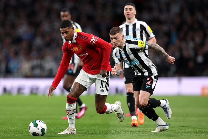 Marcus Rashford - 7: A danger when he got the ball, with Newcastle either fouling him or being beaten by him. Struck the second, a crucial finish just before the break, which had a little help from Botman. Shot well saved by Karius on 73.  Getty 