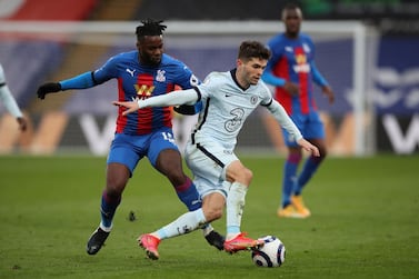 Crystal Palace's Jeffrey Schlupp (left) and Chelsea's brace-bagging forward Christian Pulisic battle for the ball at Selhurst Park. PA