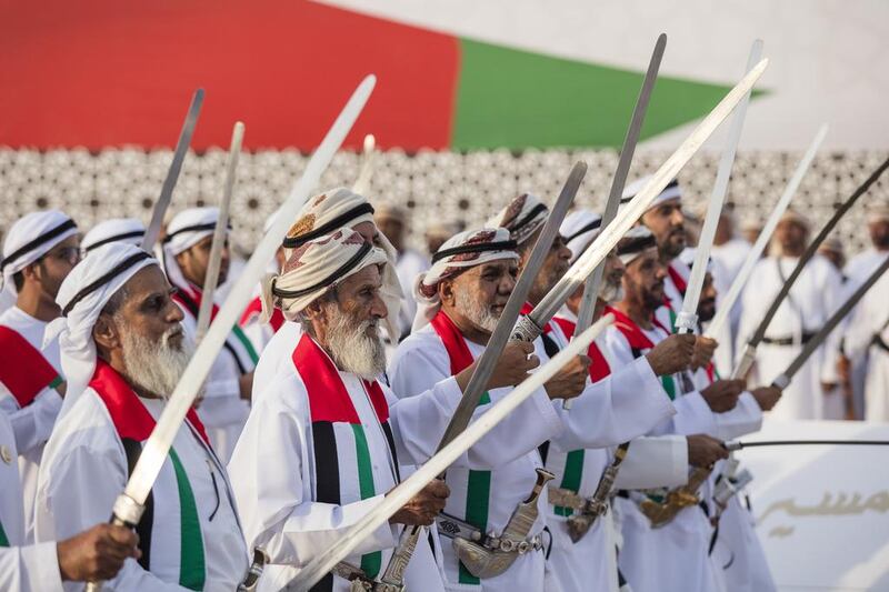 Tribesmen participate in the Union March during the Sheikh Zayed Heritage Festival 2015. Silvia Razgova / Crown Prince Court