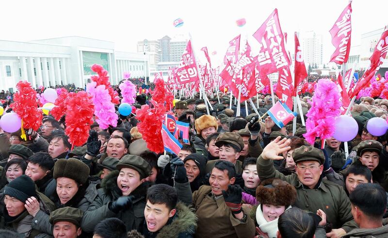 Residents attending a ceremony to mark the completion of the construction of the township of Samjiyon County. AFP