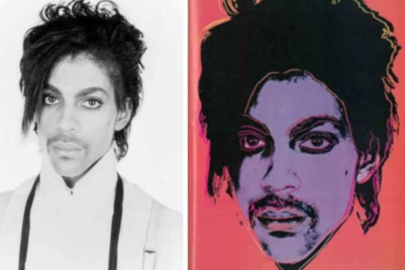The original Lynn Goldsmith photograph of Prince and Andy Warhol's artwork of the musician. Photo: Lynn Goldsmith / Andy Warhol Foundation for the Visual Arts