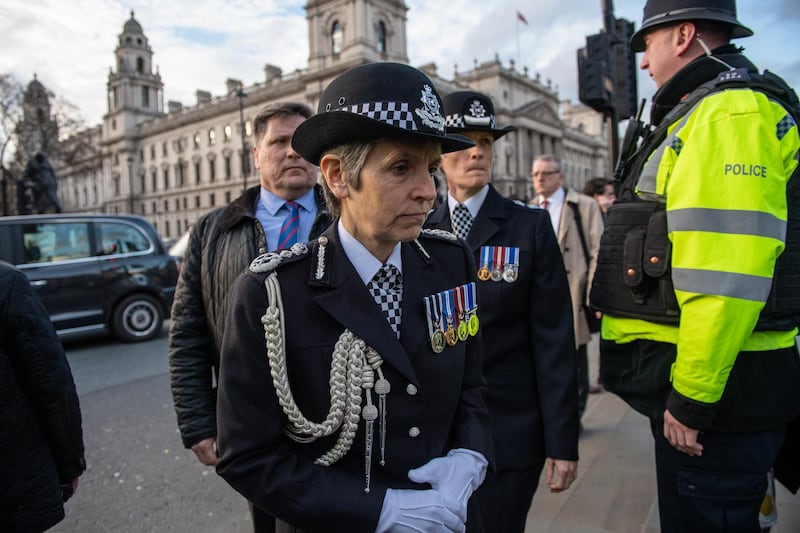 LONDON, ENGLAND - FEBRUARY 20:  Metropolitan police commissioner Cressida Dick arrives for the unveiling of a memorial to PC Keith Palmer outside the Houses of Parliament on February 20, 2019 in London, England. Police officer Keith Palmer was killed during the Westminster terror attack in March, 2017 when a van was driven over Westminster Bridge and ending with the driver stabbing Mr Palmer at the gates of Parliament.  (Photo by Chris J Ratcliffe/Getty Images)