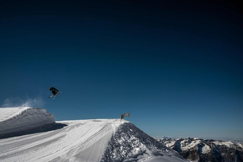 A skier on the opening day of the Les 2 Alpes French resort on Friday, October 16. AFP