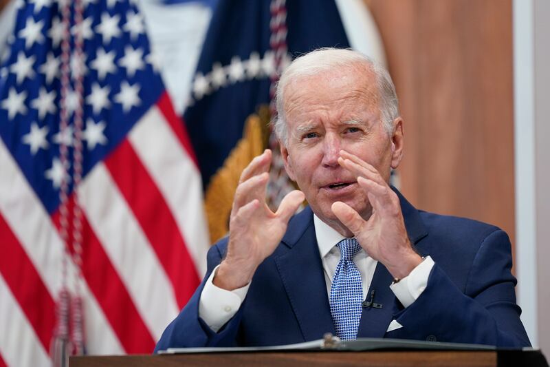 President Joe Biden speaks about the economy during a meeting with chief executives in the South Court Auditorium at the White House complex in Washington. AP