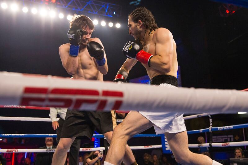 Nico Ali Walsh, right, defeated Jordan Weeks in a middleweight clash near Tulsa.