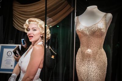 A Marilyn Monroe lookalike at the unveiling of the dress. Eric Kayne / AP Images for Ripley's Believe It or Not!