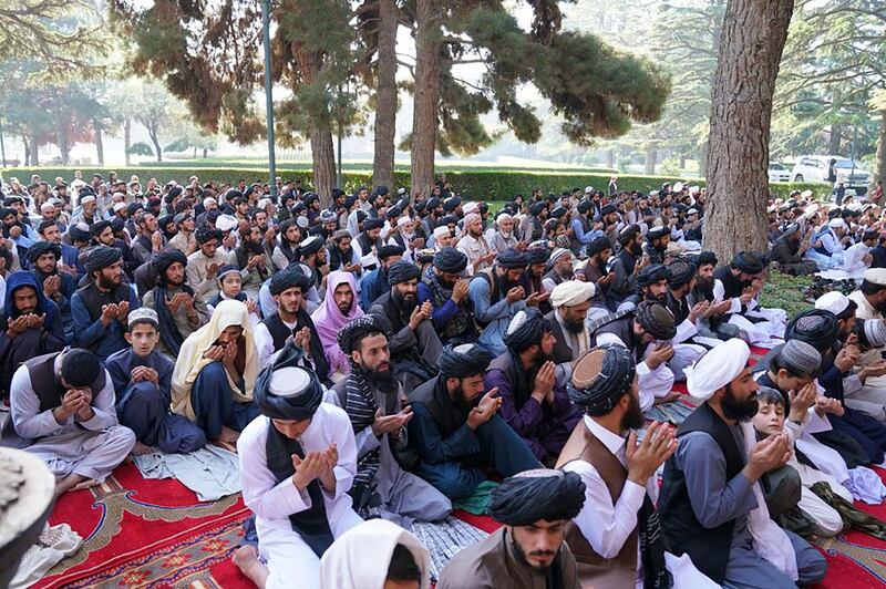 Members of the Taliban offering Eid Al Fitr prayers, marking the end of Ramadan at the former presidential palace in Kabul, Afghanistan. AFP