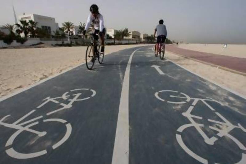 The RTA plans to have 558km of cycle lanes in urban areas as part of a long-term strategy to create a network of bike routes across Dubai. Paulo Vecina / The National