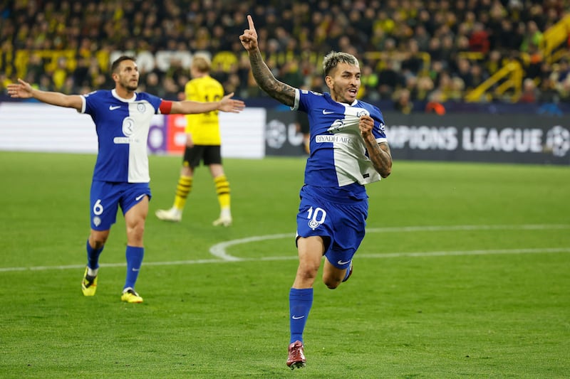 Angel Correa celebrates after scoring Atletico's second goal against Dortmund. AFP