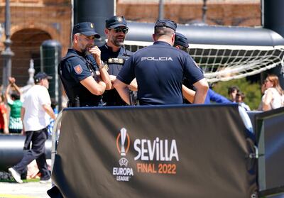 Police at the Plaza de Espana in Seville ahead of Wednesday’s Europa League final. PA