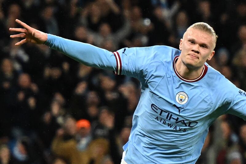 Erling Haaland celebrates after scoring the opening goal. AFP