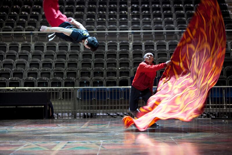 Dubai, United Arab Emirates, February 5, 2013: 
Performers train during a rehearsal at the Cirque Du Soleil's Dralion show on Tuesday, Feb. 5, 2013, at the show's location at the Sheikh Saeed Hall in Dubai World Trade Center.
Silvia Razgova / The National
