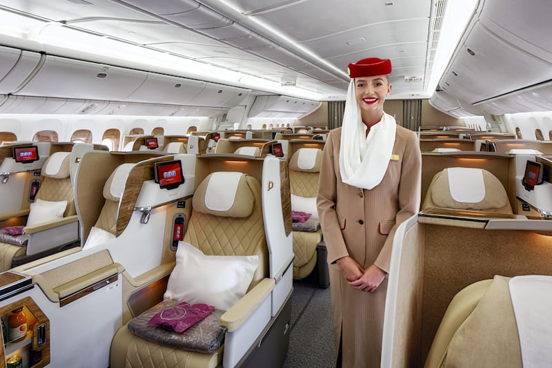 The newly refurbished Emirates 777-200LR aircraft is set in a two-class configuration which offers 38 Business Class seats. Courtesy Emirates