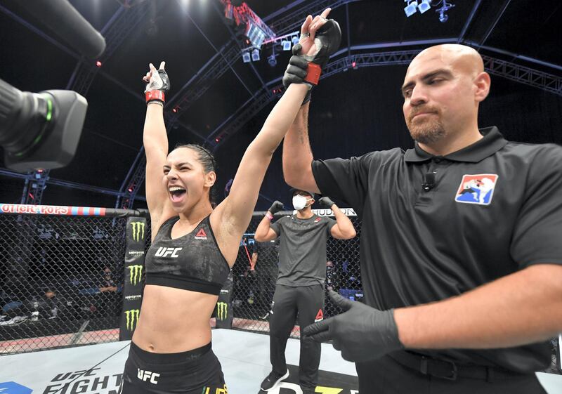 ABU DHABI, UNITED ARAB EMIRATES - JULY 19: Ariane Lipski of Brazil celebrates after her victory over Luana Carolina of Brazil in their flyweight bout during the UFC Fight Night event inside Flash Forum on UFC Fight Island on July 19, 2020 in Yas Island, Abu Dhabi, United Arab Emirates. (Photo by Jeff Bottari/Zuffa LLC via Getty Images)