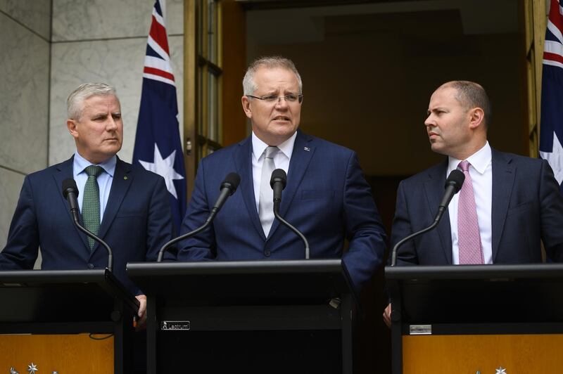 Prime Minister Scott Morrison during a press conference alongside Deputy Prime Minister Michael McCormack and Treasurer Josh Frydenberg at Parliament House in Canberra, Australia. Getty Images