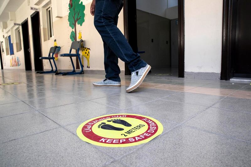 DUBAI, UNITED ARAB EMIRATES. 08 SEPTEMBER 2020.  Affordable schools in Dubai. The Gulf Model School where fees range from Dh350-Dh650 per month located in Al Muhaisinah 4. Posters and stickers that the school produced themselves. (Photo: Antonie Robertson/The National) Journalist: Anam Rizvi. Section: National.