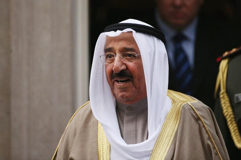 LONDON, ENGLAND - NOVEMBER 28:  His Highness the Amir Sheikh Sabah Al-Ahmad Al-Jaber Al-Sabah of Kuwait leaves Number 10 Downing Street after meeting with British Prime Minister David Cameron on November 28, 2012 in London, England. The Amir of Kuwait is conducting three-day state visit to the UK;following his meeting with Prime Minister David Cameron in Downing Street he will attend a Banquet at the Guildhall.  (Photo by Oli Scarff/Getty Images)