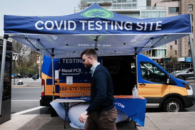 A Covid-19 testing site stands on a Brooklyn street corner in New York City. AFP