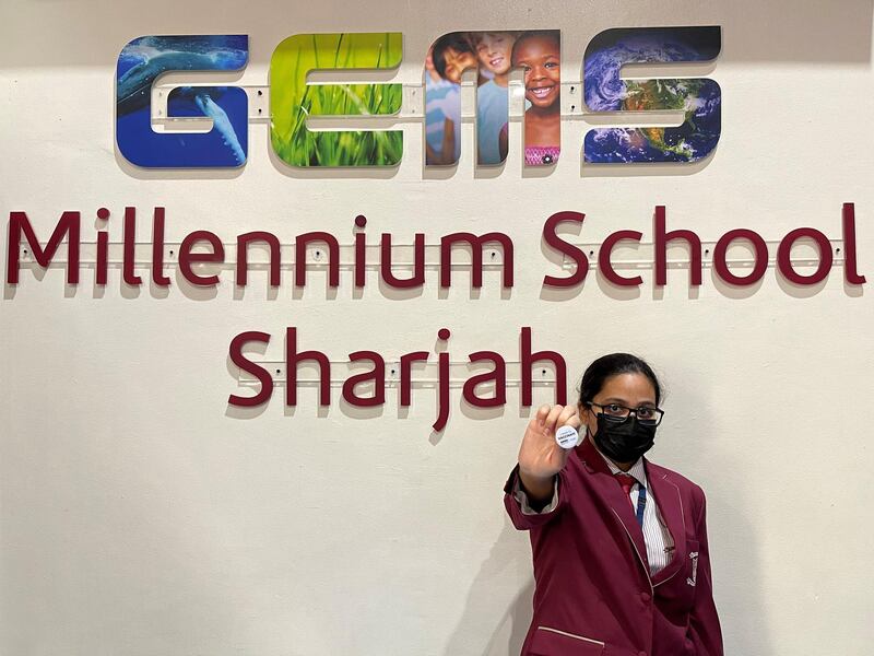 Ann Joe Tharakan, student at Gems Millenium School Sharjah received their first dose of the Sinopharm vaccine. Courtesy: Gems Millenium School Sharjah