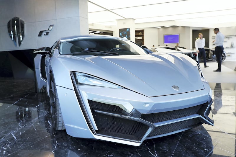 DUBAI , UNITED ARAB EMIRATES , NOV 29  – 2017 :- Lykan Hyper Sport car on display during the opening of  W Motors at the City Walk 2 Boulevard in Dubai (Pawan Singh / The National) Story by Adam Workman