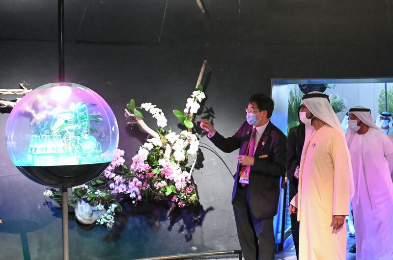 Sheikh Mohammed bin Rashid, Vice President and Ruler of Dubai, visits the Singapore pavilion at Expo 2020 Dubai. All photos: Wam