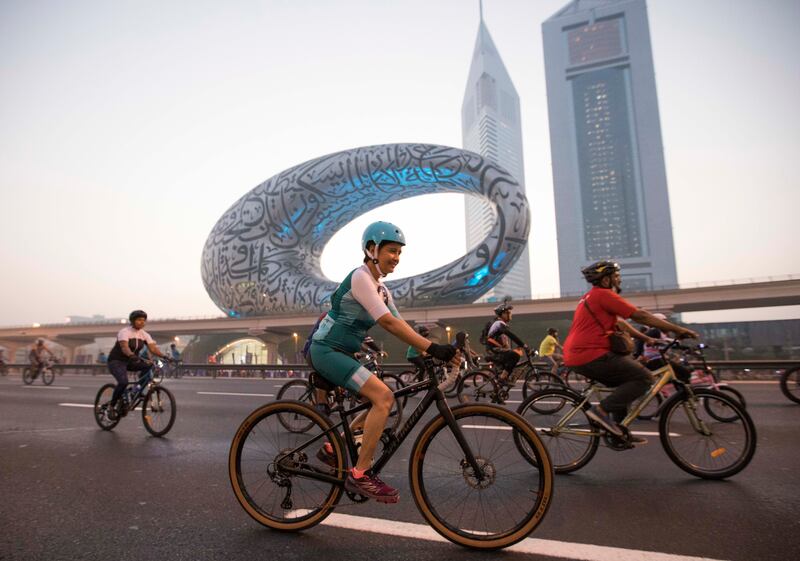 It offers cyclists a unique opportunity to pedal along Dubai’s main traffic artery against the backdrop of some of the city’s most famous landmarks.