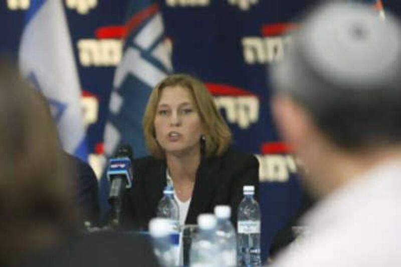 The Israeli foreign minister Tzipi Livni addresses party members at the Kadima headquarters in Petah Tikva on Sept 19 2008.