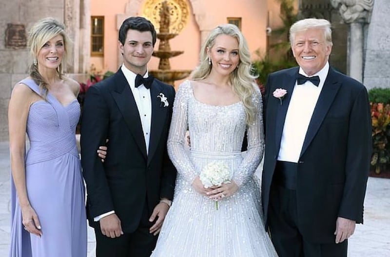 Tiffany Trump and Lebanese businessman Michael Boulos on their wedding day, with the bride's parents Marla Maples and Donald Trump. Instagram / Ivanka Trump

