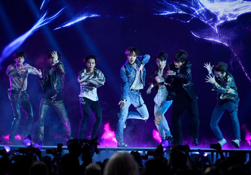 BTS performs "Fake Love" - they received the loudest applause of the night. AP