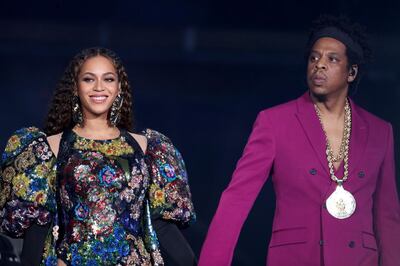 JOHANNESBURG, SOUTH AFRICA - DECEMBER 2:  Beyonce and Jay-Z perform during the Global Citizen Festival: Mandela 100 at FNB Stadium on December 2, 2018 in Johannesburg, South Africa. (Photo by Raven Varona/Parkwood/PictureGroup)