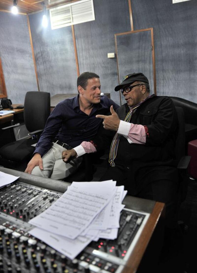 Badr Jafar and Quincy Jones in a recording studio. Courtesy Crescent Enterprises 