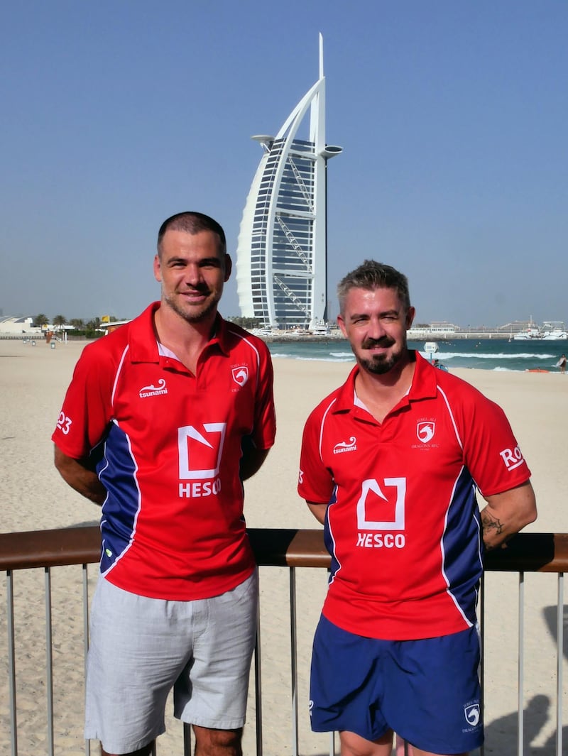 Mike Phillips, left, the new coach of Jebel Ali Dragons, played 94 times for Wales as well as five Tests for the British & Irish Lions. Courtesy Jebel Ali Dragons