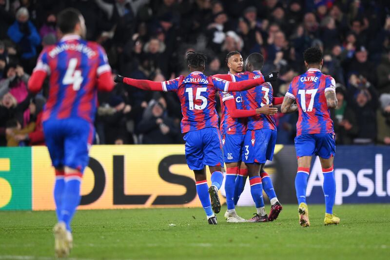 Michael Olise of Crystal Palace celebrates after scoring the leveller in the 1-1 Premier League draw with Manchester United at Selhurst Park on January 18, 2023. Getty