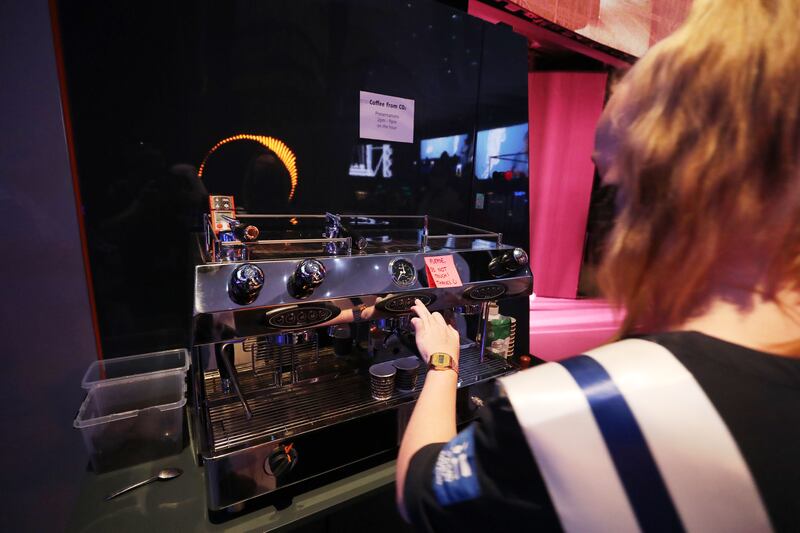 A coffee machine powered by CO2 at the Finland pavilion.