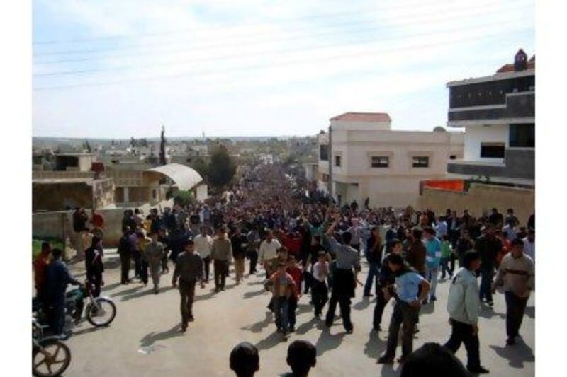 Protesters walk from Al Wadi to join the demonstrations on March 18, 2011. Courtesy of Sham News Network