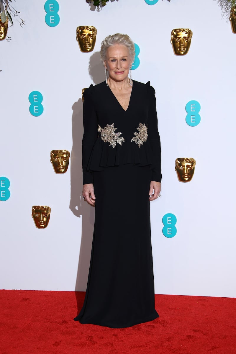 Actress Glenn Close wearing Alexander McQueen at the 2019 Bafta Awards ceremony at the Royal Albert Hall in London, on February 10, 2019. AFP