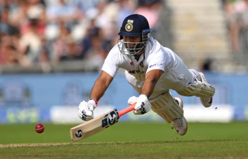 Rishabh Pant dives to make his ground during day one of the third Test. Getty