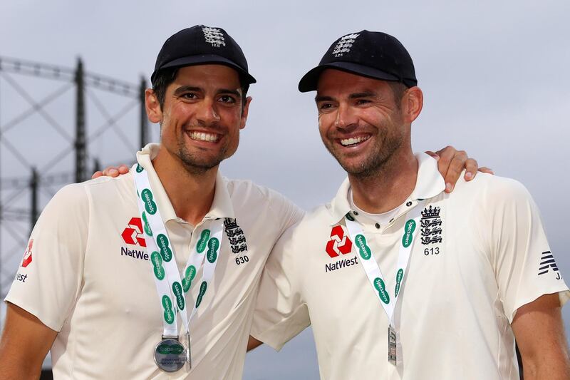 Cricket - England v India - Fifth Test - Kia Oval, London, Britain - September 11, 2018   England's Alastair Cook and James Anderson pose for a photo after the match   Action Images via Reuters/Paul Childs