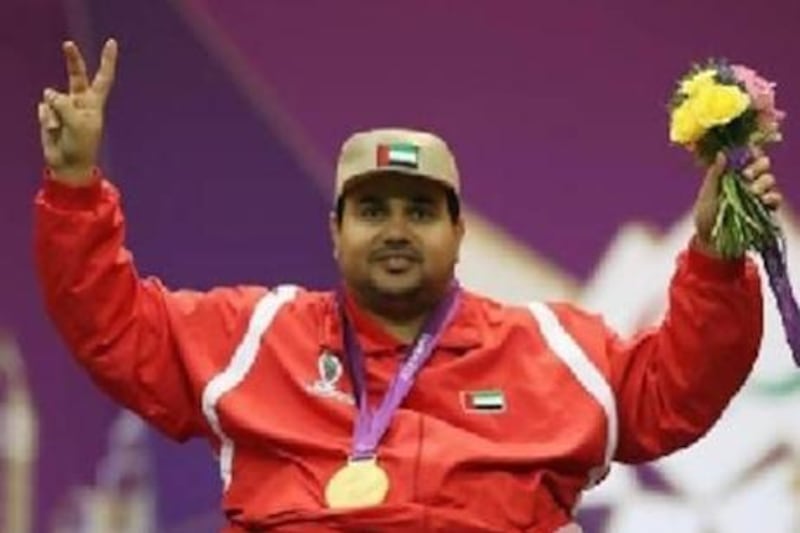 Abdulla Sultan Alaryani from the UAE, Gold Medalist at the mixed R6-50m Rifle Prone- SH1 category during London 2012 Paralympic, was honoured at the second President Merit Award in the UAE. Dan Kitwood / Getty Images