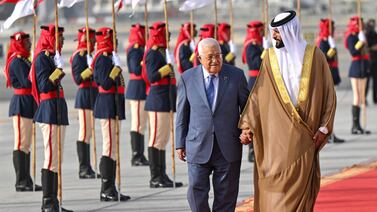 Palestinian President Mahmoud Abbas arrives in Manama for the 33rd Arab League summit. BNA