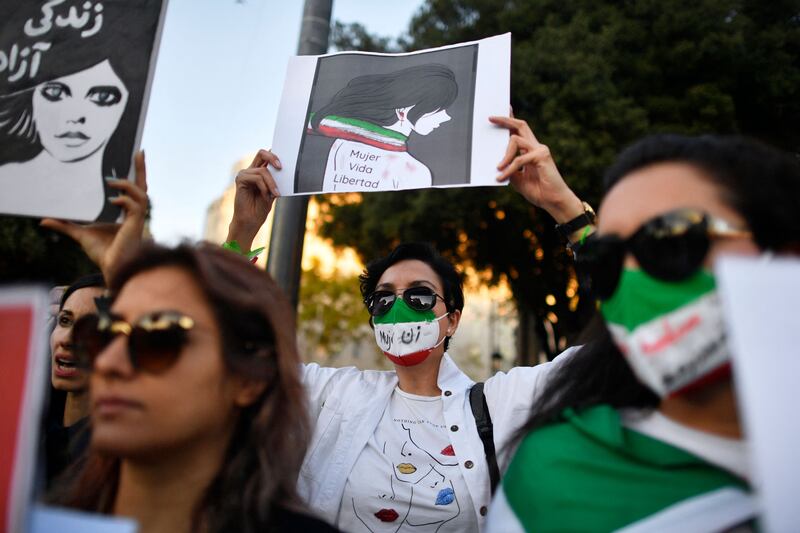 Women gather for a demonstration in Barcelona, Spain. AFP