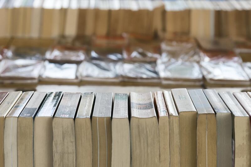 Row of old used books