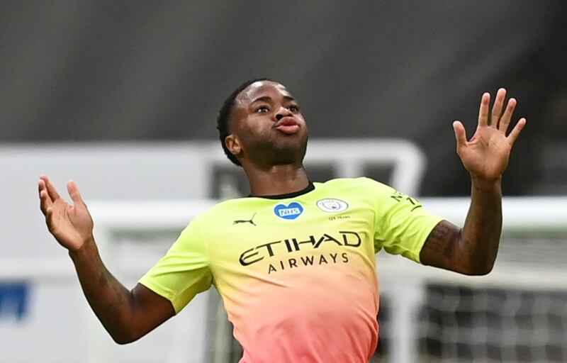 Raheem Sterling celebrates scoring Manchester City's second goal in their 2-0 victory at Newcastle United in the FA Cup quarter-finals on Sunday, June 28. Reuters