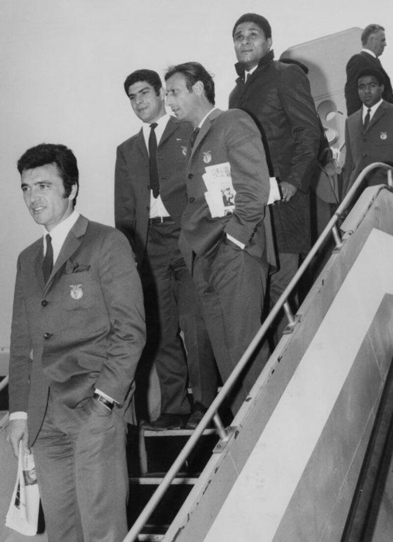 Eusebio arriving with Benfica in Britain in 1962. Evening Standard/Hulton Archive/Getty Images